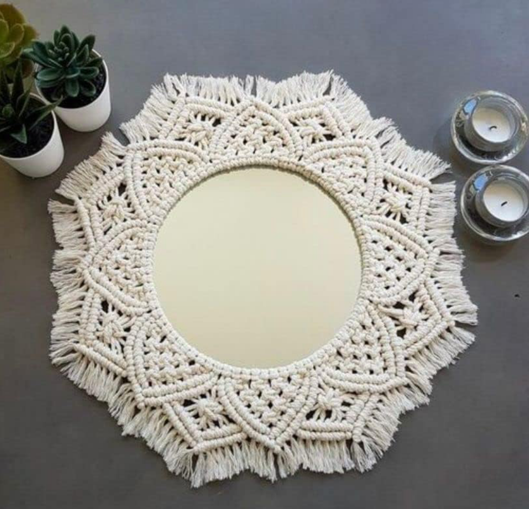 TCHcrafts Macrame Hanging Wall Mirror with Macrame Round Mirror, Handmade Boho Style..
