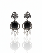 Creostyle Black Stone Oxidised Silver Jhumka Earrings – Traditional Ethnic Jewelry for Women & Girls