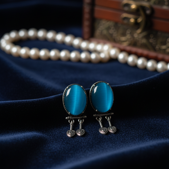 Creostyle Aqua Blue Ethnic Earrings | Traditional Stylish Earrings for Women & Girls | Festive & Party Jewelry