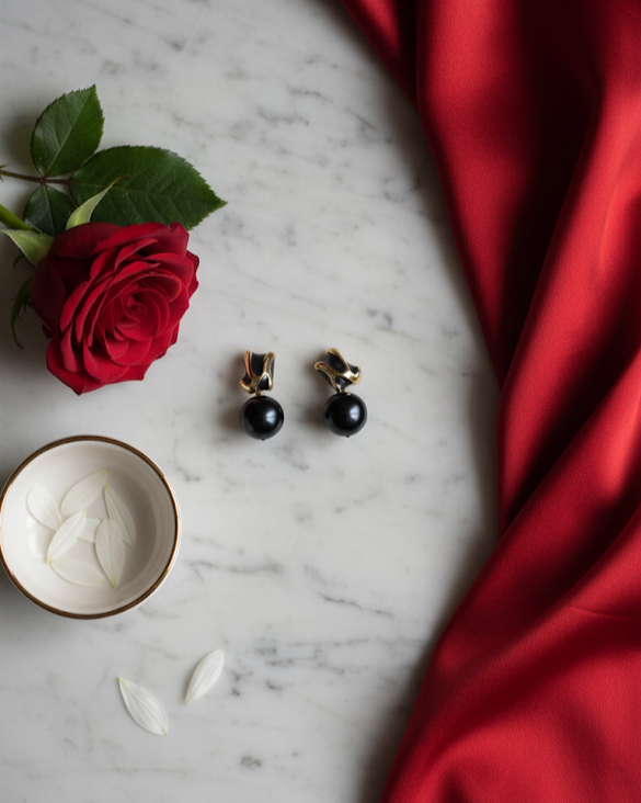 Creostyle Black Pearl Drop Earrings – Elegant Statement Jewelry for Women