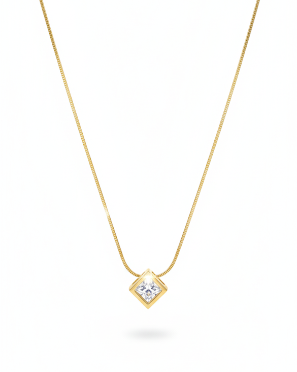 Creostyle | Minimalist Cube Solitaire Necklace – 18K Gold Plated Dainty Pendant Jewelry