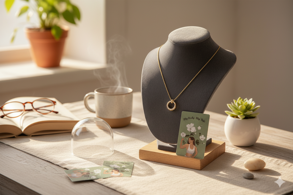 Creostyle Aura Ring Necklace - Dainty Gold-Plated with Cubic Zirconia