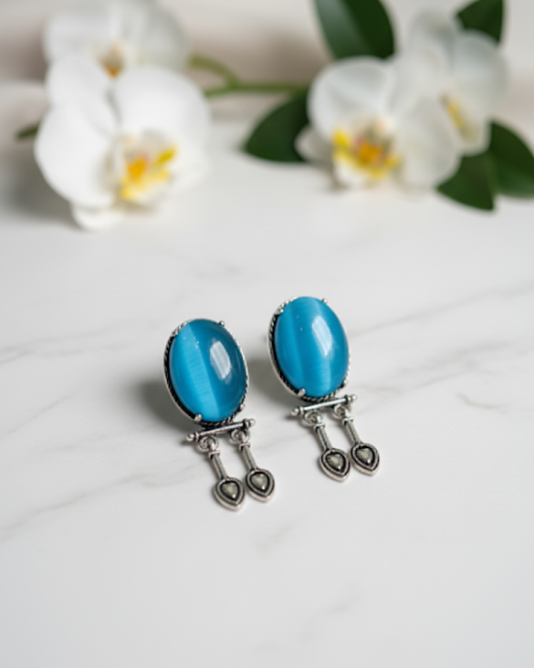Creostyle Aqua Blue Ethnic Earrings | Traditional Stylish Earrings for Women & Girls | Festive & Party Jewelry