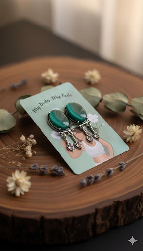 Creostyle Rani Style Long Drop Earrings | Elegant Green Stone Ethnic Earrings for Women & Girls