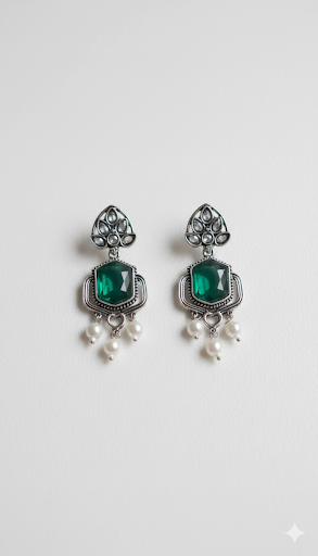 Creostyle Bottle Green Stone Afghan Oxidised Earrings | Boho Ethnic Tribal Jewelry for Women & Girls
