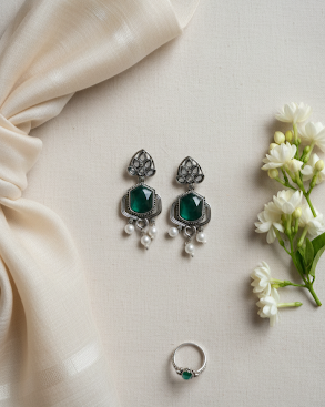 Creostyle Bottle Green Stone Afghan Oxidised Earrings | Boho Ethnic Tribal Jewelry for Women & Girls