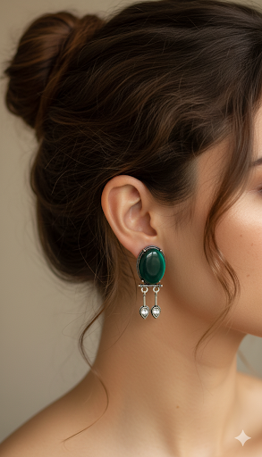Creostyle Rani Style Long Drop Earrings | Elegant Green Stone Ethnic Earrings for Women & Girls