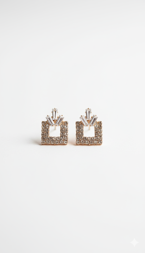 Creostyle Rose Gold Square Earrings with AD Stones | Elegant American Diamond Earrings for Women & Girls