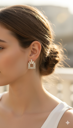 Creostyle Rose Gold Square Earrings with AD Stones | Elegant American Diamond Earrings for Women & Girls