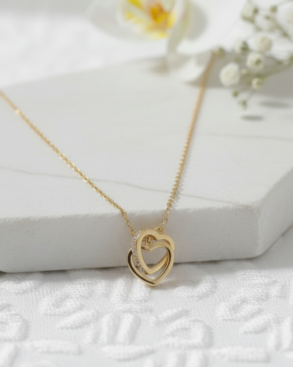 reostyle Interlocking Heart Pendant Necklace | Gold Plated Minimalist Chain Jewelry