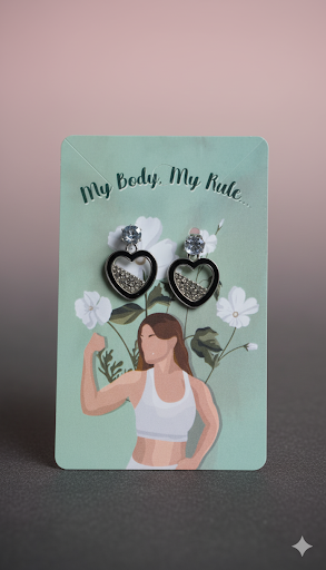 Creostyle Heart Design Black Stone Earrings | Korean Fashion Stud Earrings for Women & Girls