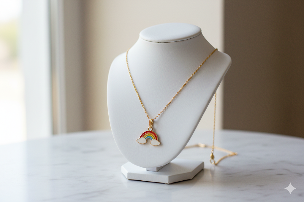 Dainty Gold Plated Rainbow Necklace by CreoStyle - Colorful Enamel Charm