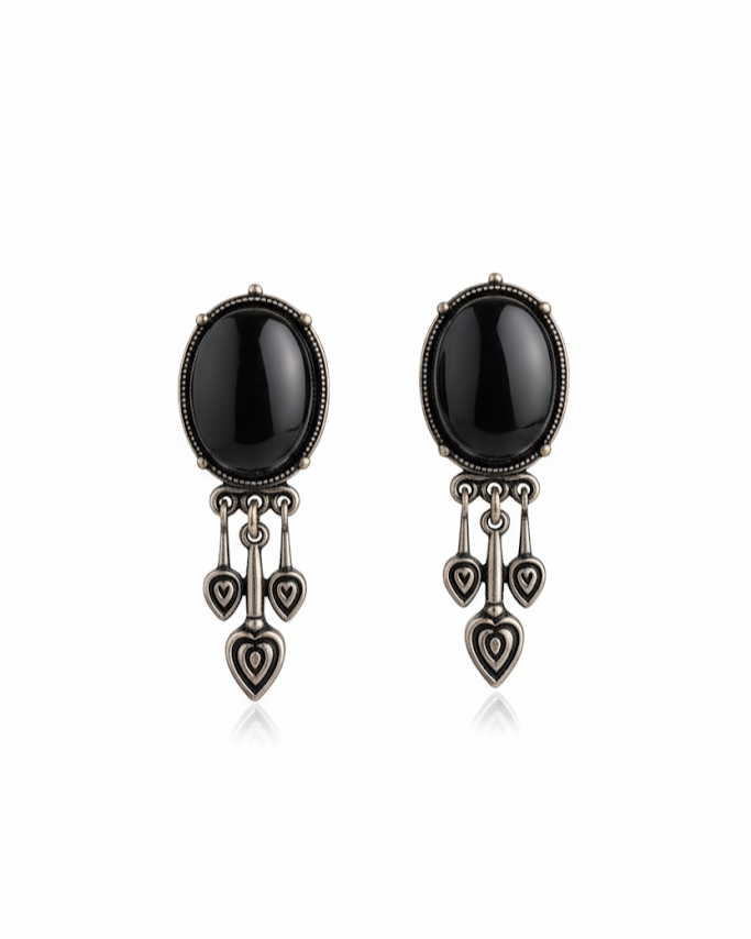 Creostyle Black Stone with White Stones Oxidised Earrings – Stylish Western & Party Wear Jewelry for Women