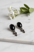 Creostyle Black Stone with White Stones Oxidised Earrings – Stylish Western & Party Wear Jewelry for Women