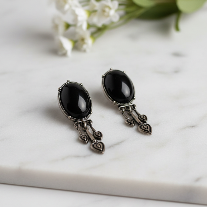 Creostyle Black Stone with White Stones Oxidised Earrings – Stylish Western & Party Wear Jewelry for Women