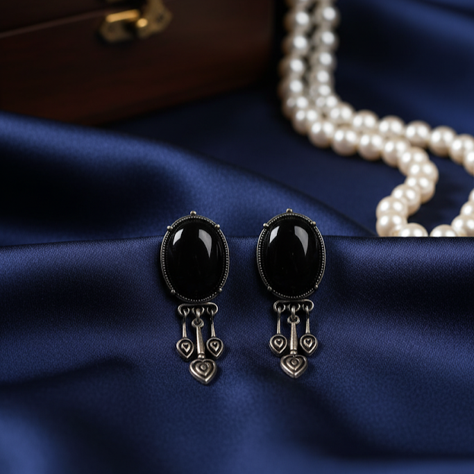 Creostyle Black Stone with White Stones Oxidised Earrings – Stylish Western & Party Wear Jewelry for Women