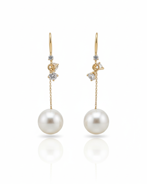 Creostyle 'Luxe Pearl' Gold Plated Drop Earrings | CZ & Dangle Pearl Statement