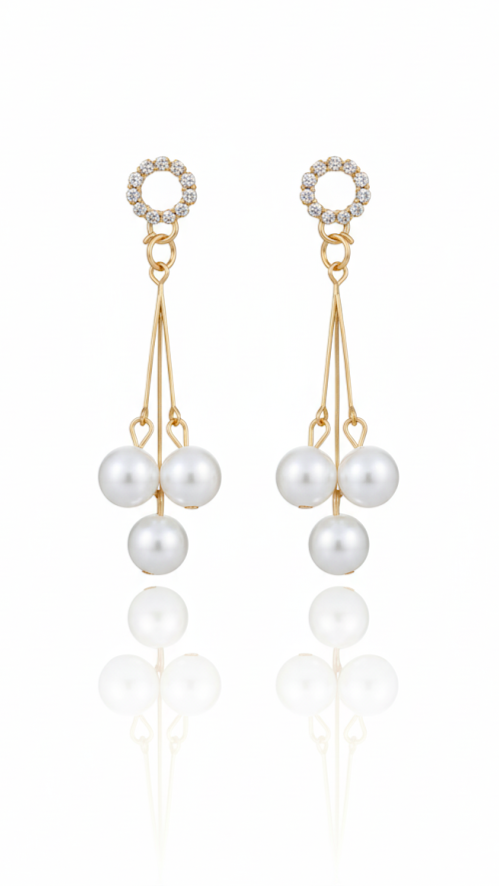 Creostyle 'Gatsby Glamour' Pearl Cluster Dangle Earrings | Gold CZ Stud & Drop