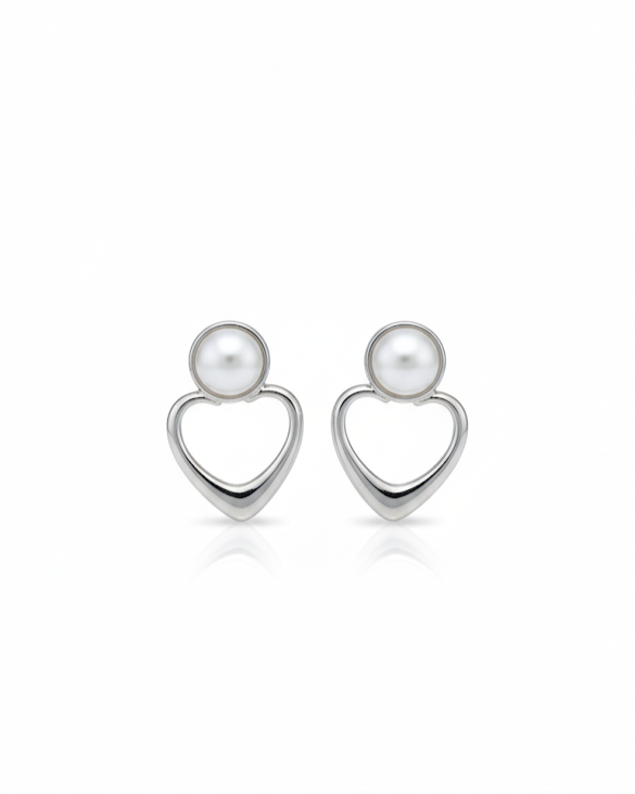 Creostyle Sterling Silver Heart & Pearl Dangle Earrings | Premium Unique Jewelry
