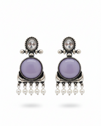 Creostyle Emerald Green Stone & Pearl Oxidized Silver Earrings | Ethnic Dangle Jewelry