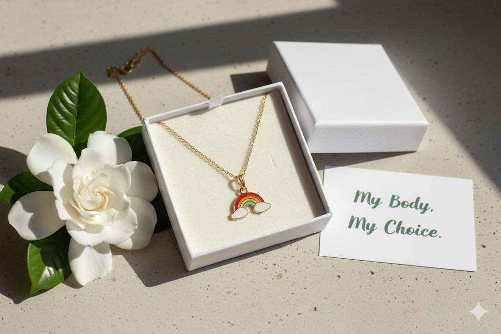 Dainty Gold Plated Rainbow Necklace by CreoStyle - Colorful Enamel Charm