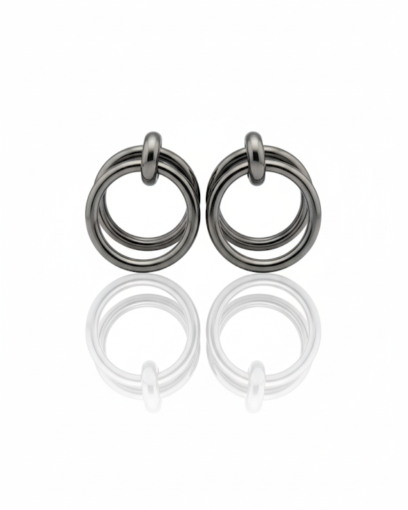 Creostyle Chunky Double Hoop Earrings | Gunmetal Statement Modern Black Jewelry
