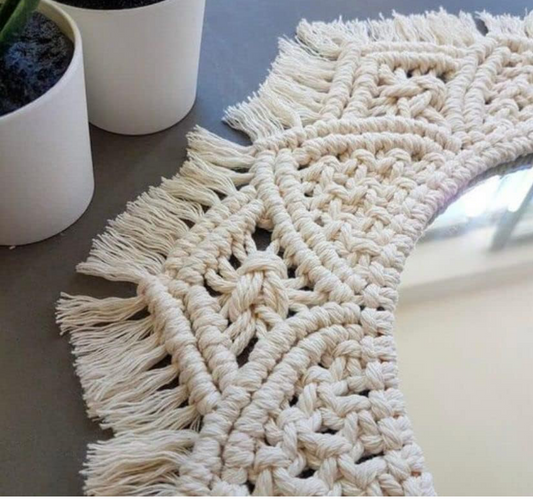 TCHcrafts Macrame Hanging Wall Mirror with Macrame Round Mirror, Handmade Boho Style..