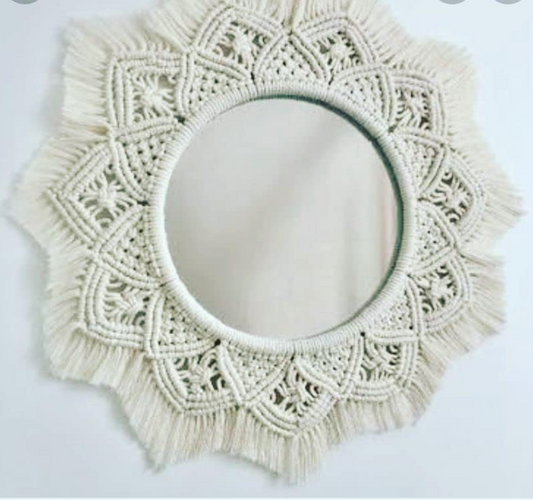 TCHcrafts Macrame Hanging Wall Mirror with Macrame Round Mirror, Handmade Boho Style..